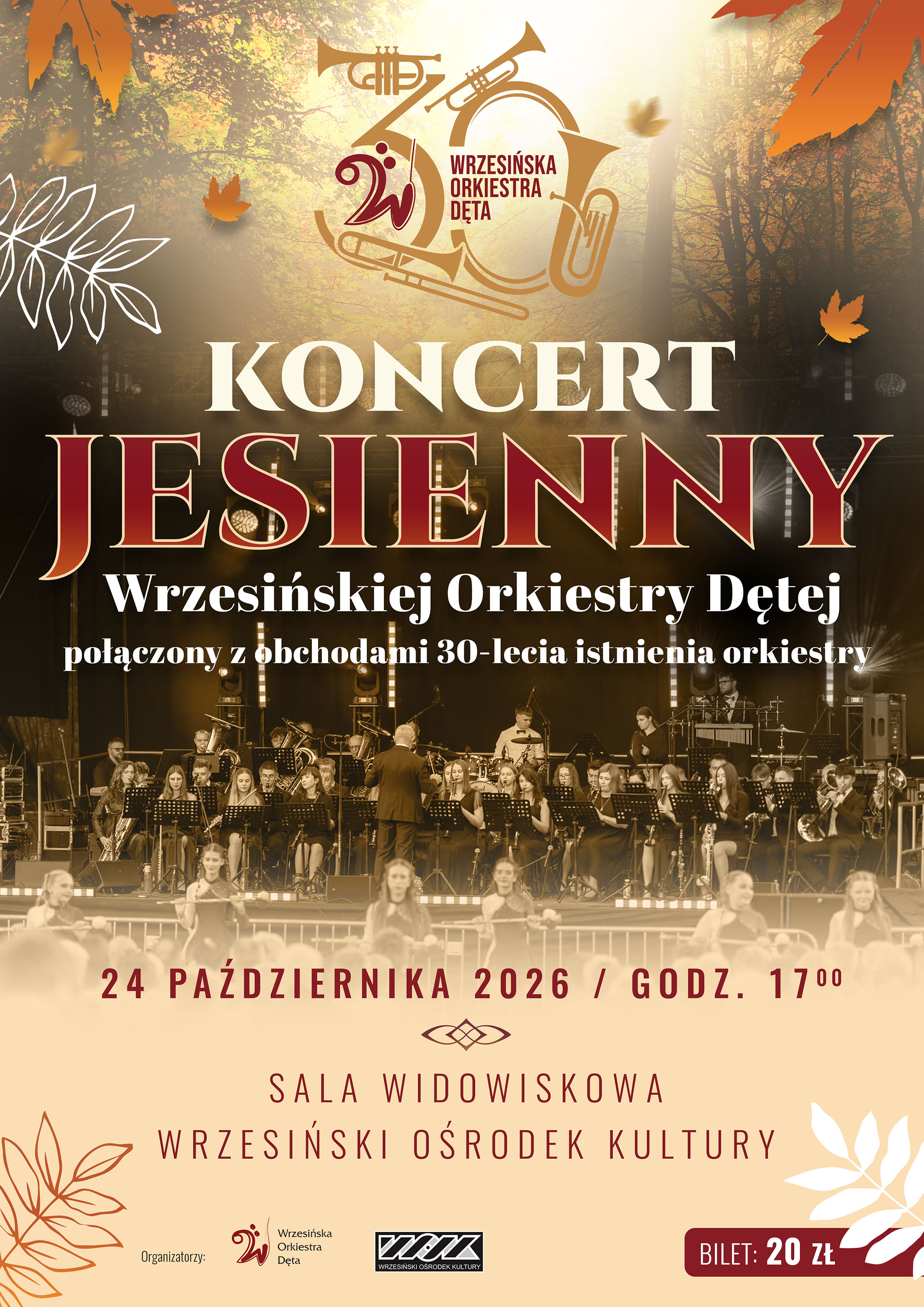 Koncert jesienny Wrzesińskiej Orkiestry Dętej - plakat infroamcyjny